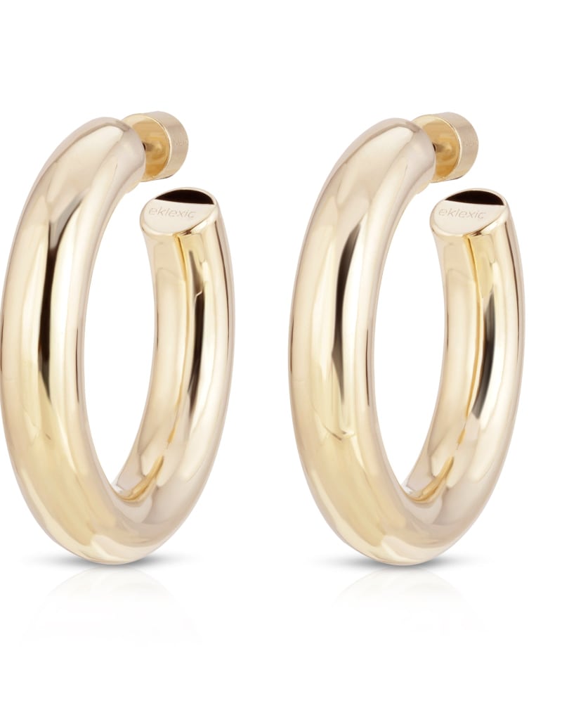 Front of a size one-size-fits-all Zolen Hoops Gold in Gold by Eklexic. | dia_product_style_image_id:282724